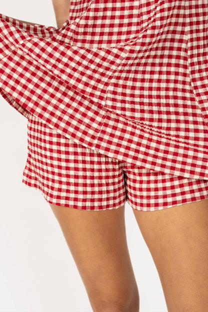 Gingham Sleeveless Baby doll Romper - RED