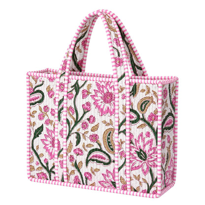 Pink and Green Floral Quilted Bag Print: Large