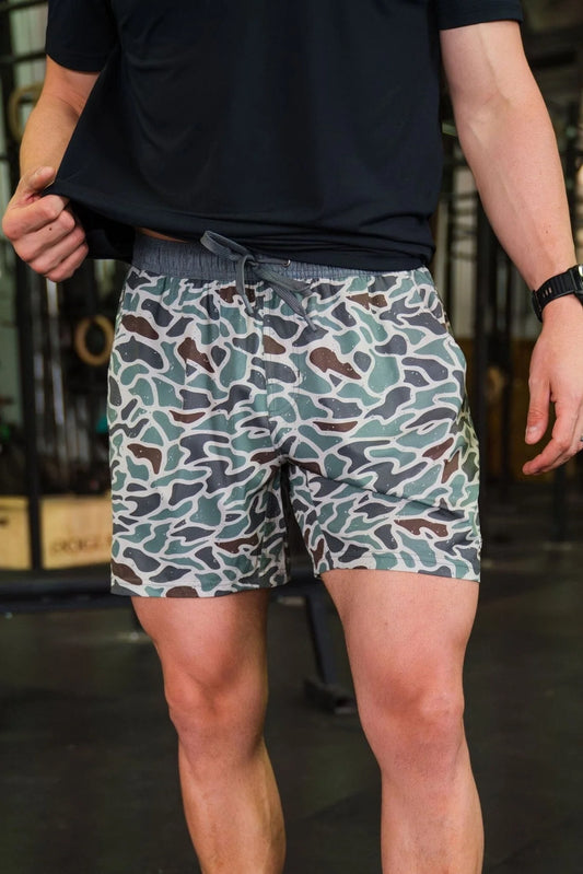 BURLEBO Athletic Short - Retro Duck Camo - Grey Liner - The Original 7"