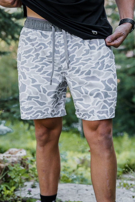 BURLEBO Athletic Short - White Camo - Grey Liner - The Original 7"