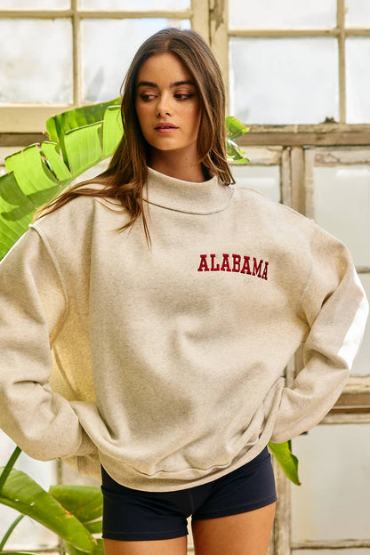 Embroidered Mock Neck Sweatshirt: ASH GREY