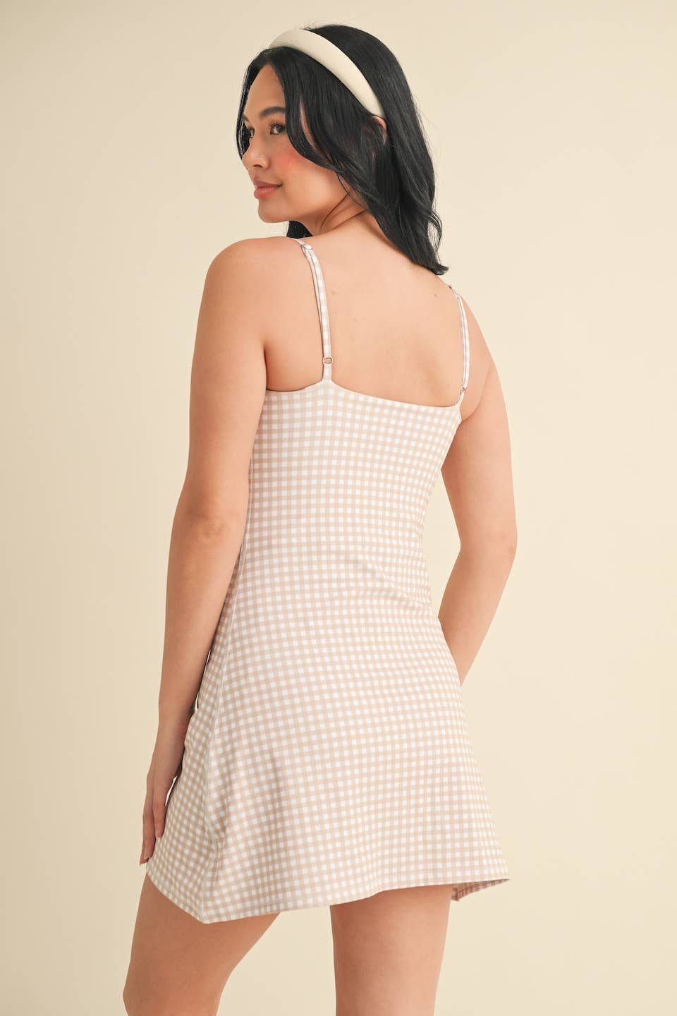 Gingham Print Sweetheart Dress: Black Gingham