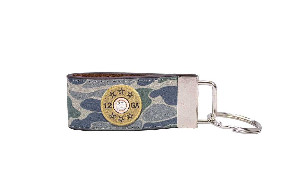 Shotshell Hunting Old School Camo Leather Loop Keychain.: Brown/Tan Camo