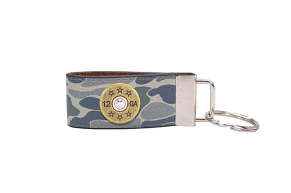 Shotshell Hunting Old School Camo Leather Loop Keychain.: Brown/Tan Camo