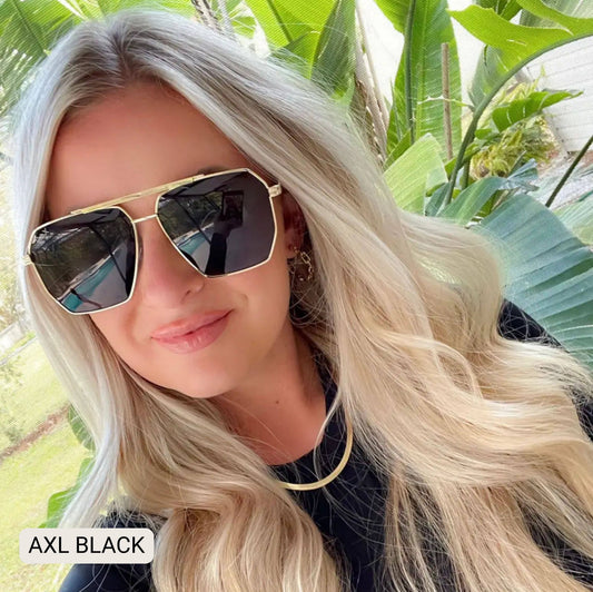 AXL - Unisex Geometric Aviator Polarized Sunglasses: Black