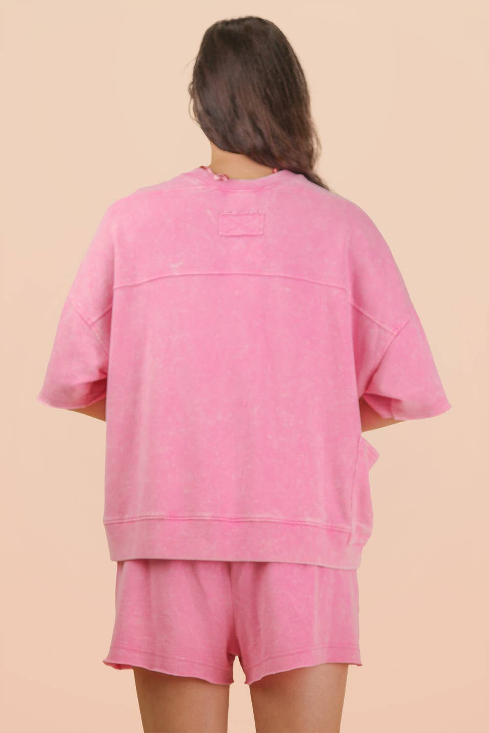 Mineral Washed Knit Casual Top & Shorts: DENIM
