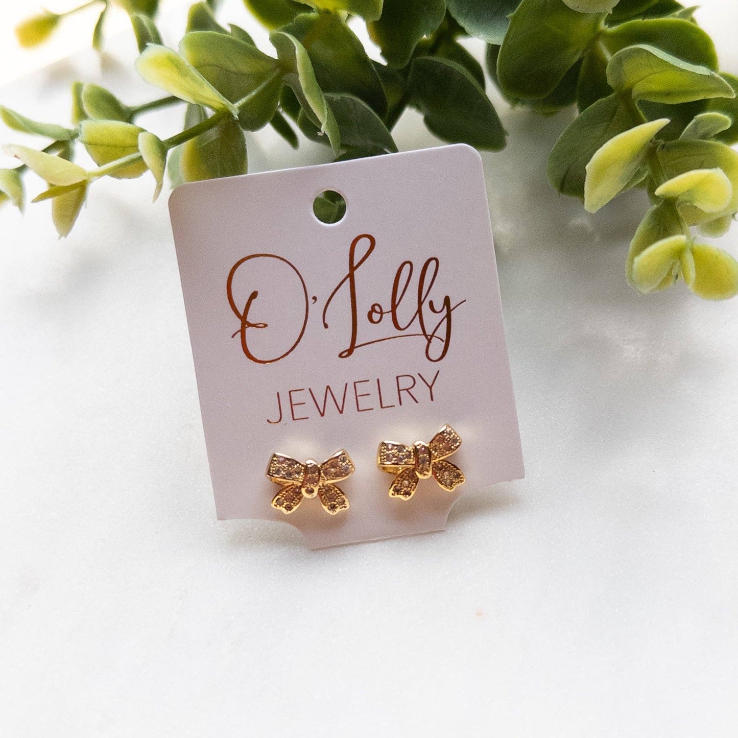 18k Gold Plated Cubic Zirconia Bow Stud Earrings