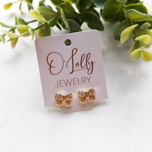 18k Gold Plated Cubic Zirconia Bow Stud Earrings