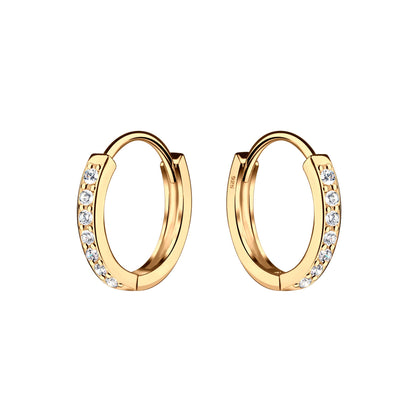 14K Gold-Plated Huggie CZ Hoop Earrings Kids, Girls, Women: 10mm