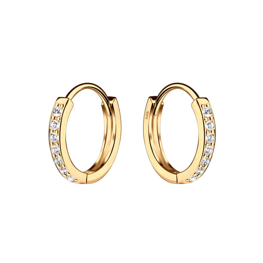 14K Gold-Plated Huggie CZ Hoop Earrings Kids, Girls, Women: 13mm
