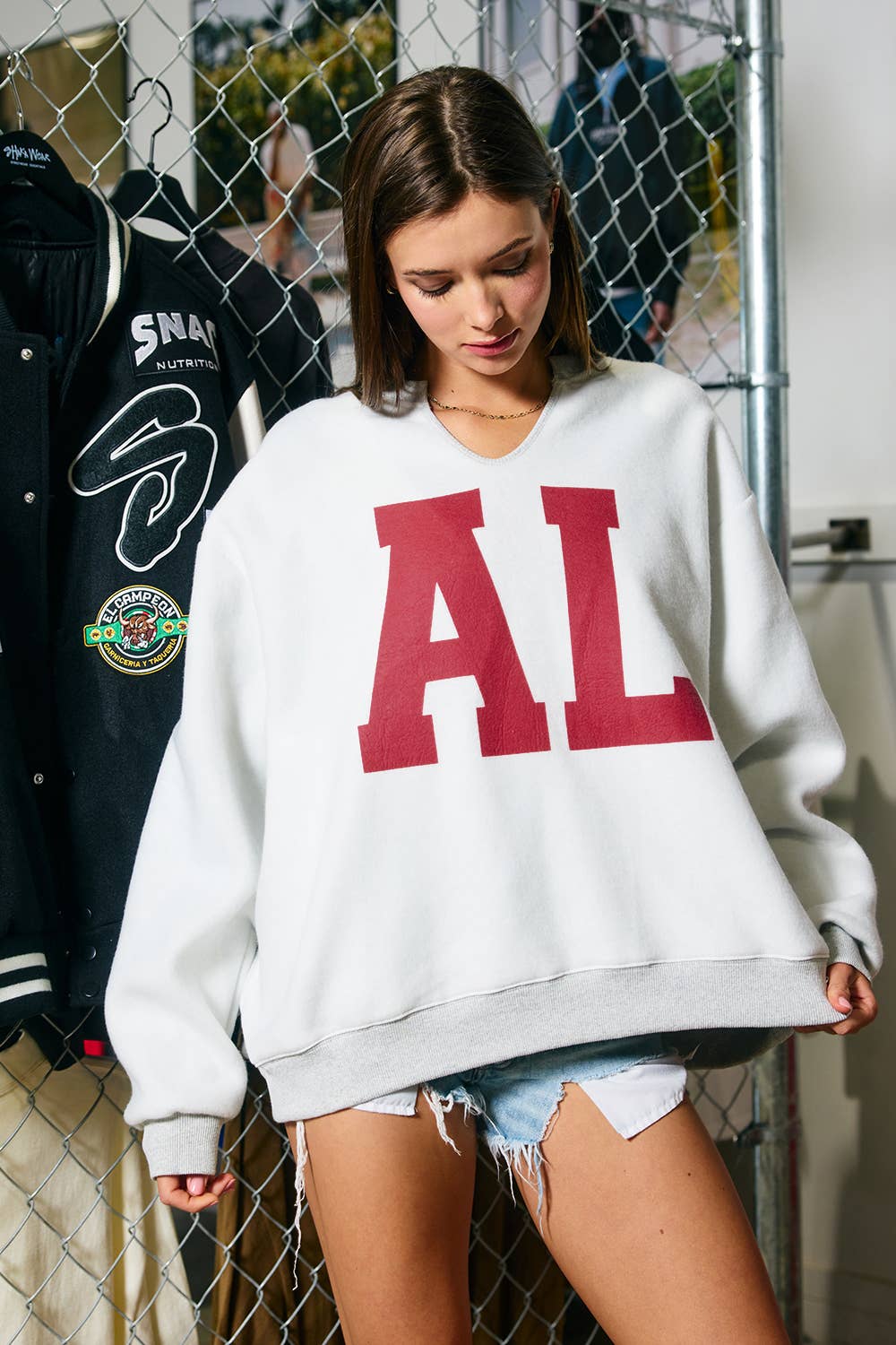 IT3097-AL | 'Alabama/AL' Reversible Oversized Pullover: HEATHER GREY