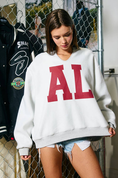 IT3097-AL | 'Alabama/AL' Reversible Oversized Pullover: HEATHER GREY