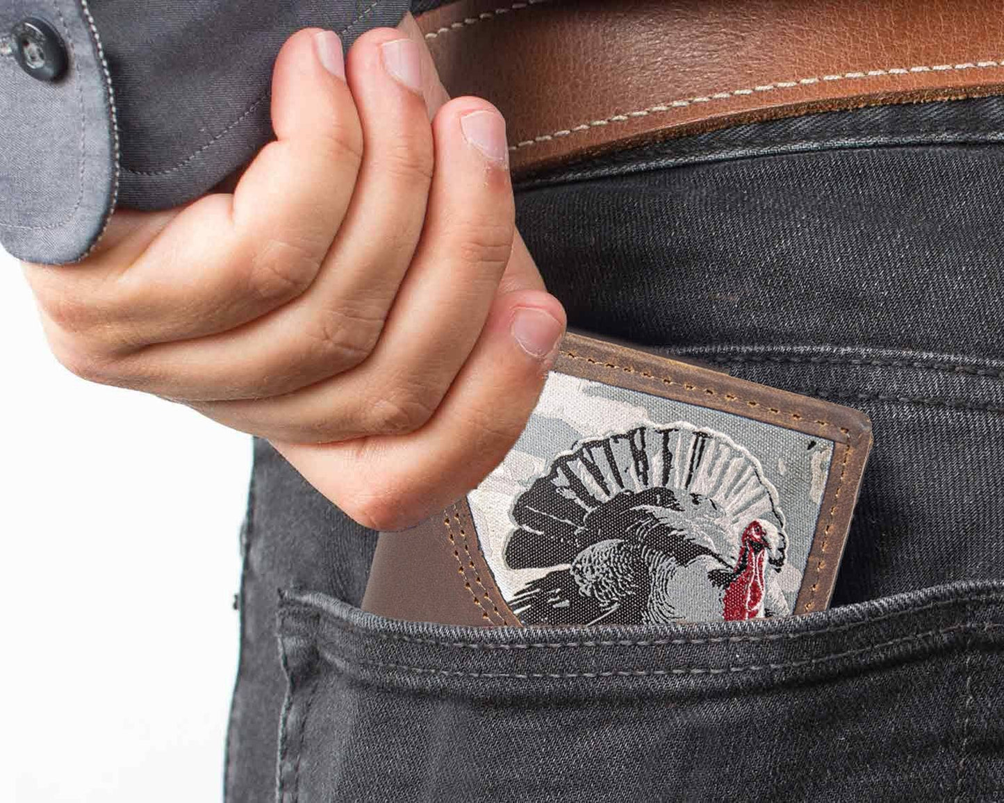 Turkey Men's Trifold Woven Patch Leather Wallet.