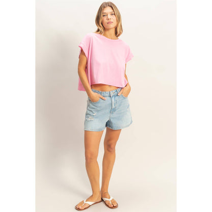 Boxy Crew Neck Top: PINK