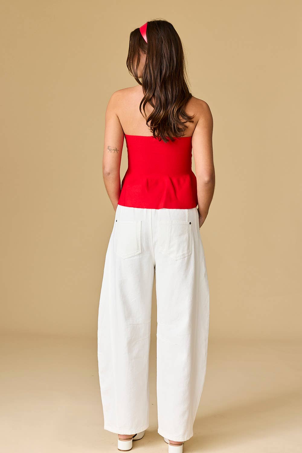 Ellie Strapless Knit Peplum Top: White
