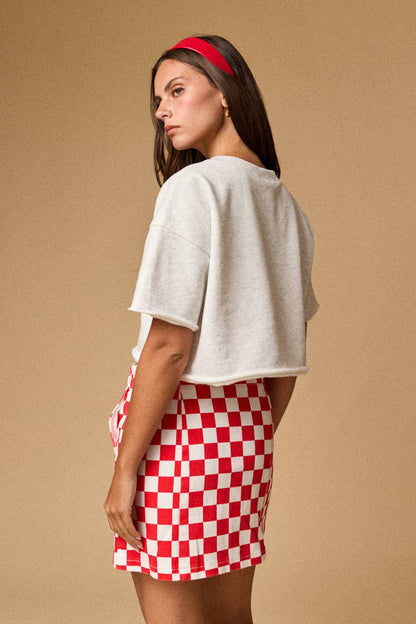 American flag patch s/s top: WHITE MELANGE