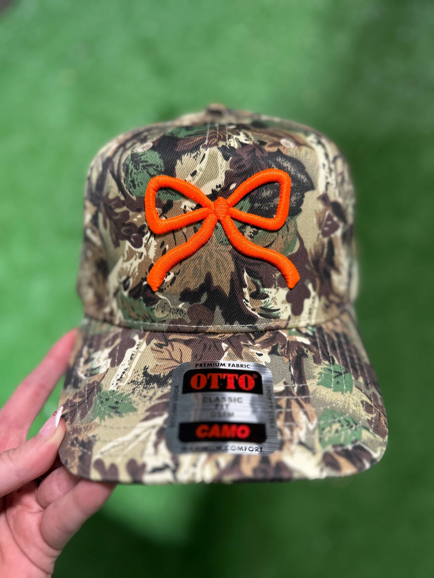 Camo Bow Embroidered Trucker Hat: Pink
