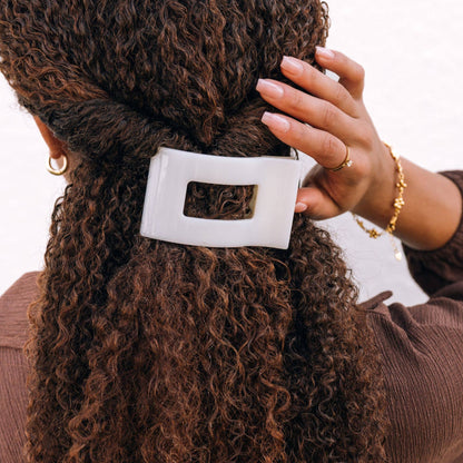 TELETIE Flat Rectangle Hair Clip | Medium | Coconut White