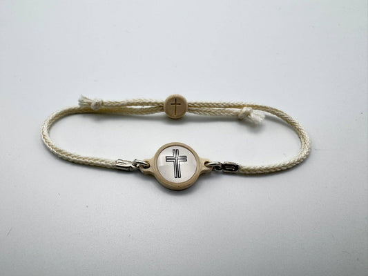 Tap To Pray™ - Survivor Series Handmade Bracelets: Vanilla + Cross