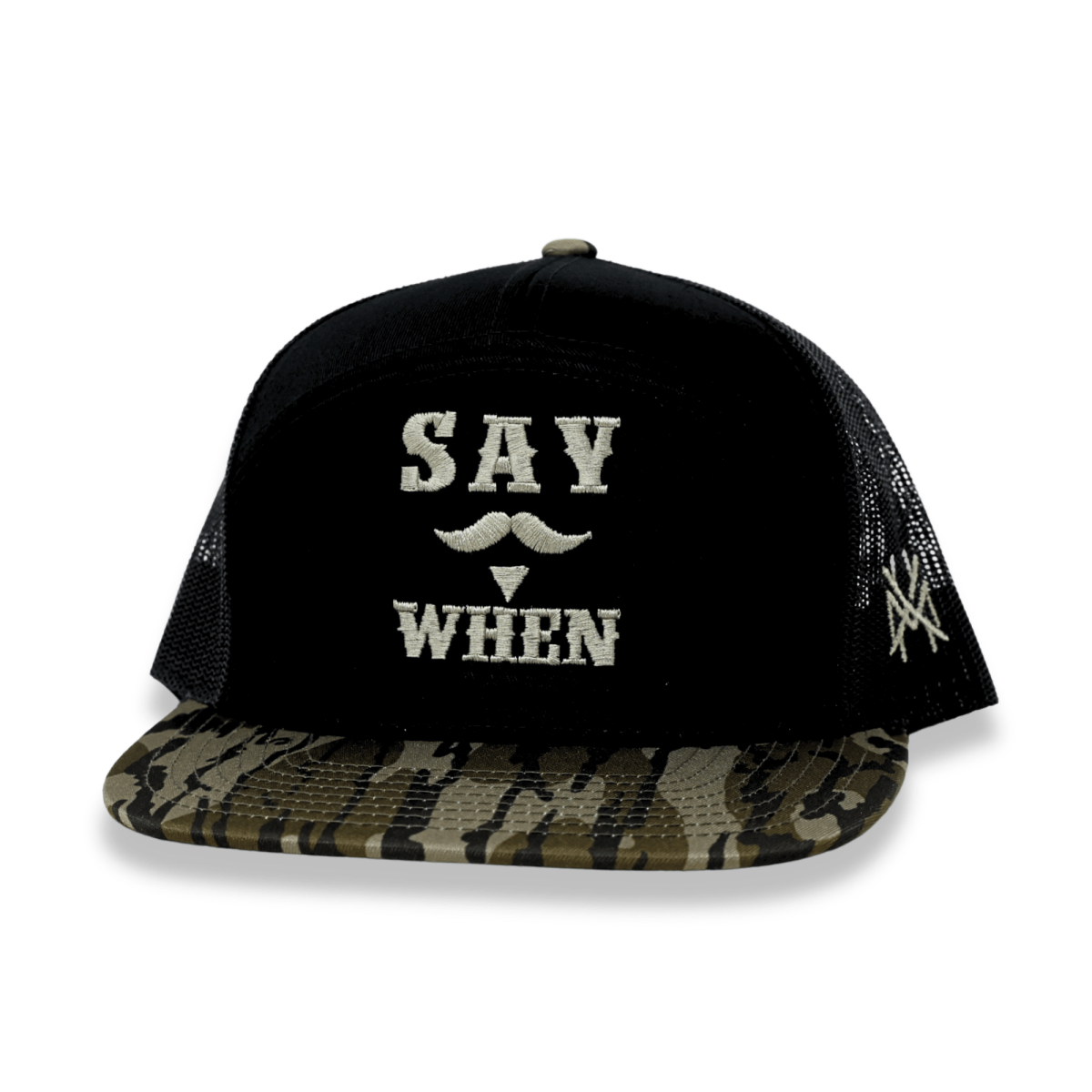 Say When Trucker Hat: 7 Panel Bottomland/Black