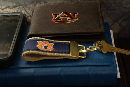 Auburn Tigers Collegiate Woven Ribbon Key Chain. Auburn Key Fob. Auburn Tigers Gift. War Eagle Key Ring. Brass Clasp and O-Ring.