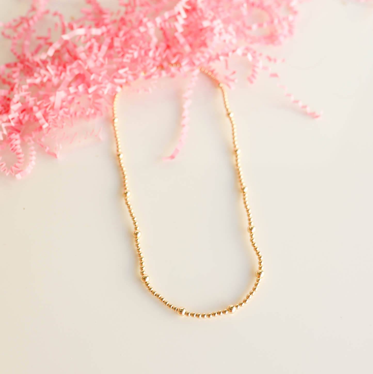 Olive Gold Beaded Necklace: 16 inch / Stretch (No clasp)
