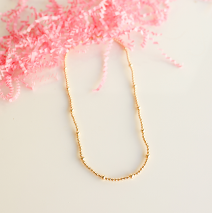 Olive Gold Beaded Necklace: 16 inch / Stretch (No clasp)