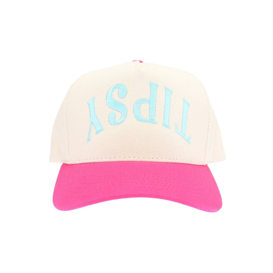 Tipsy Embroidered Trucker Hat: Hot Pink
