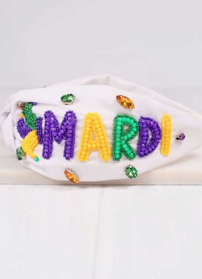 Mardi Gras Beaded Headband WHITE: Default