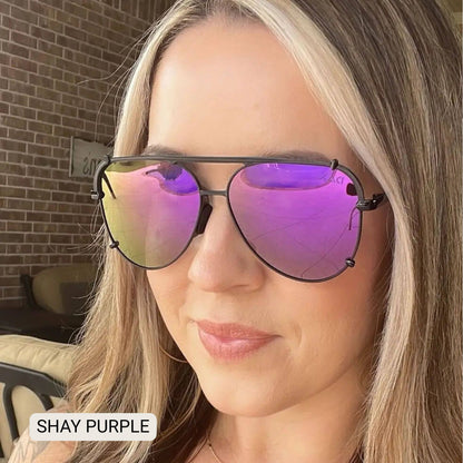 SHAY - Women's Polarized Large Hair Friendly Aviator: Black Ombré