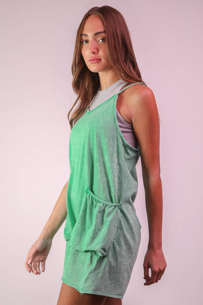 NP70359-Mineral Washed Sleeveless Casual Knit Romper: SUNSET