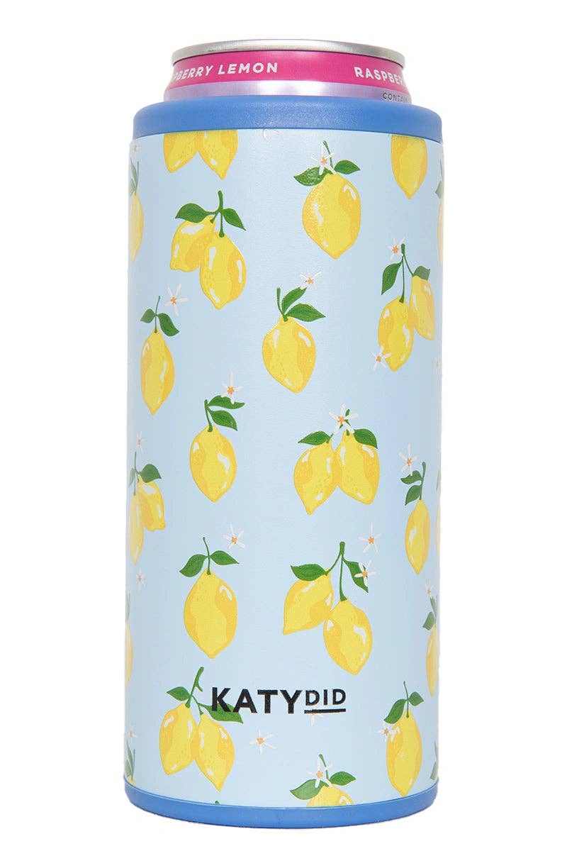 Zesty Lemons Koozie Slim Can Cooler: Light Blue