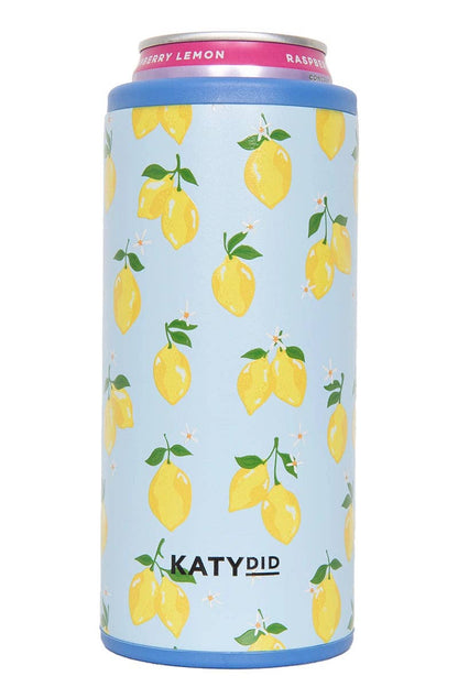 Zesty Lemons Koozie Slim Can Cooler: Light Blue