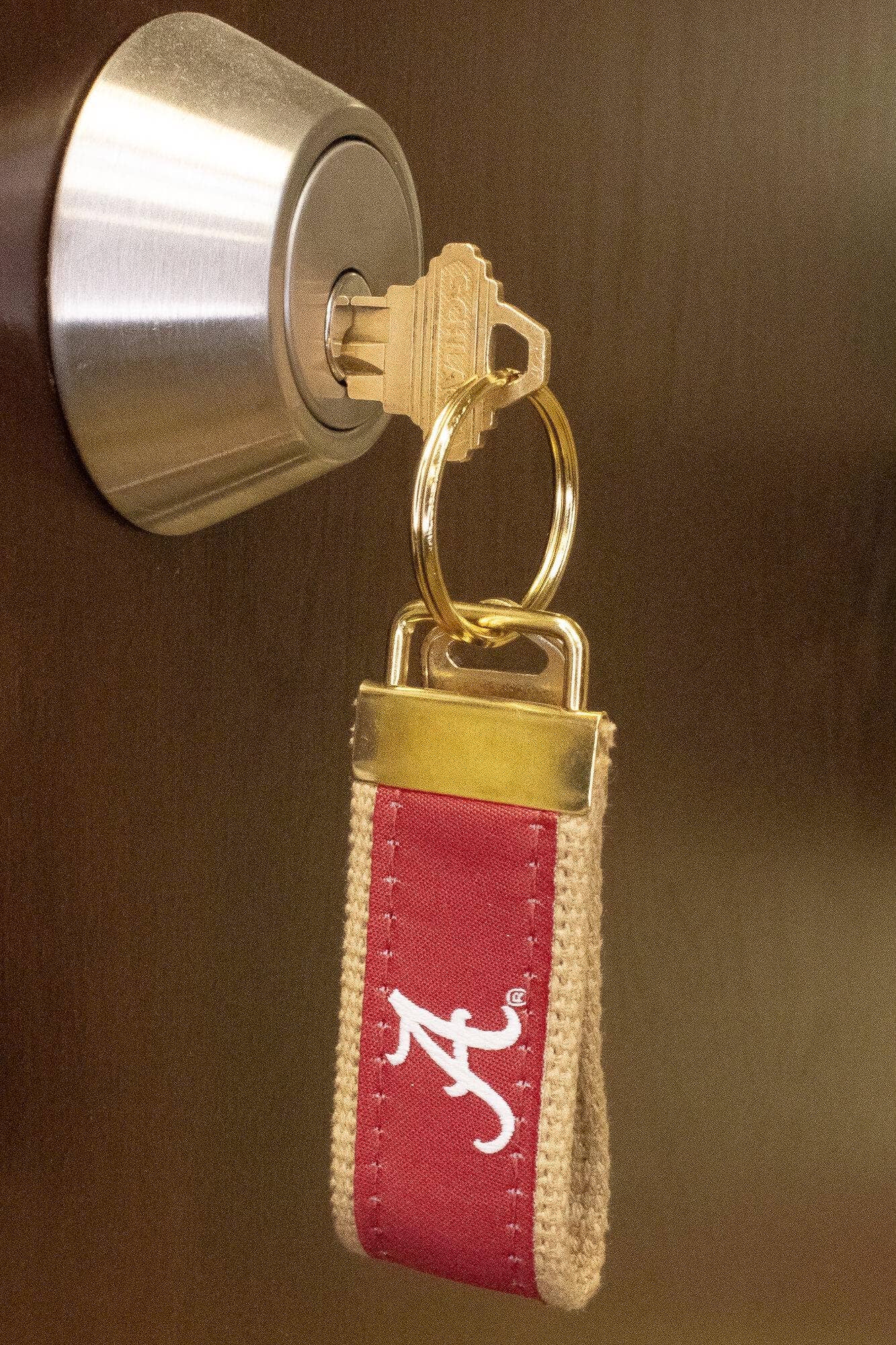 Alabama Crimson Tide Collegiate Woven Ribbon Key Chain. Alabama Key Fob. Alabama Gift. Crimson Tide Key Ring. Brass Clasp and O-Ring.: Script A