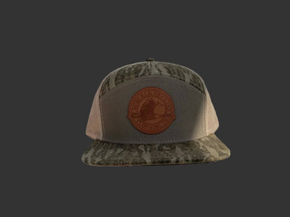 Circle Logo Large Leather Patch Flat Bill: Muddy Bottom Vein Camo
