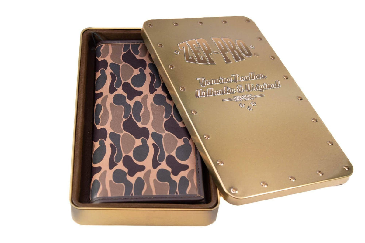 Shotshell Men's Secretary Old School Camo Leather Wallet.: Green/Gray Camo