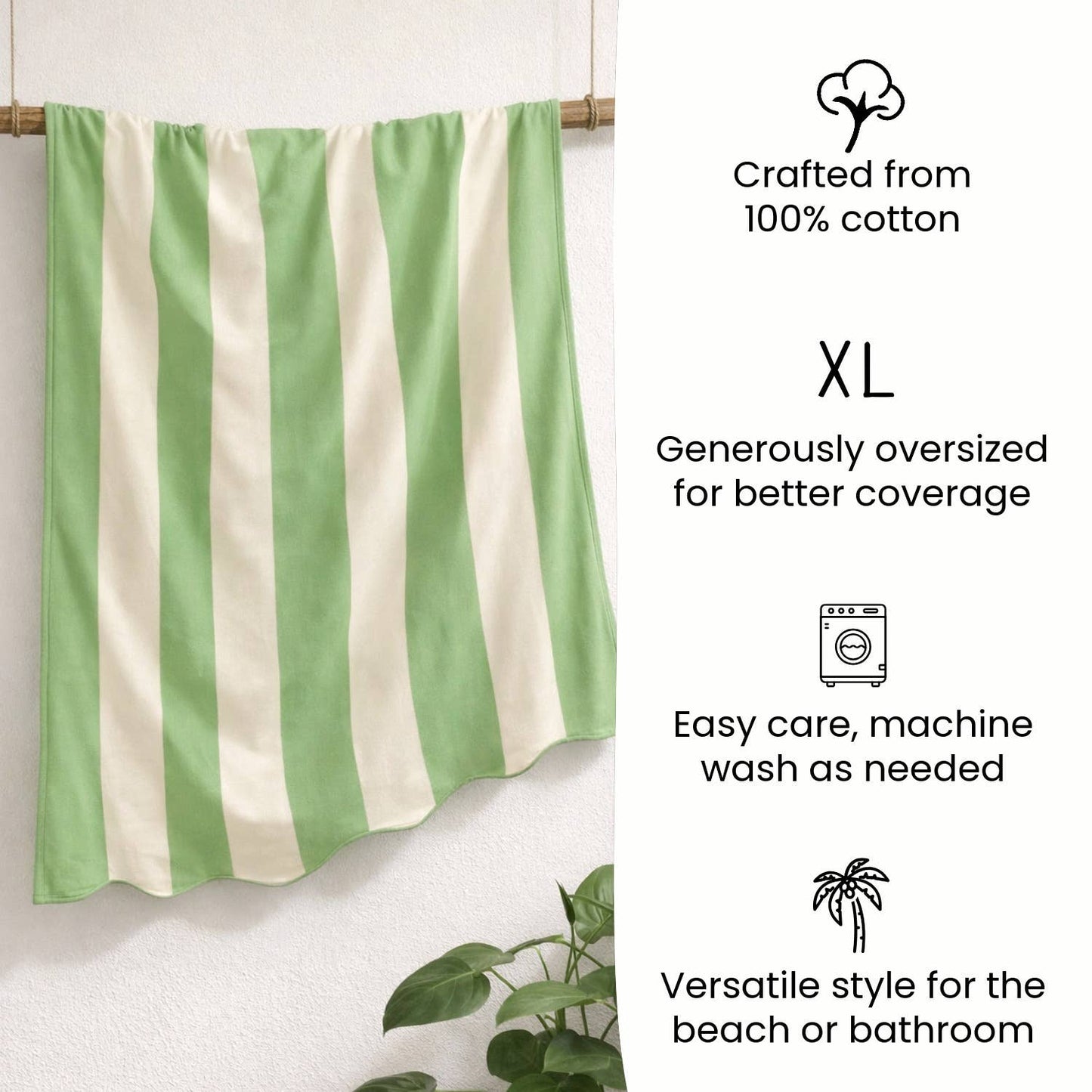 Large Scalloped Striped Beach Towel 90 x 170cm - 100% Cotton: Burnt Orange