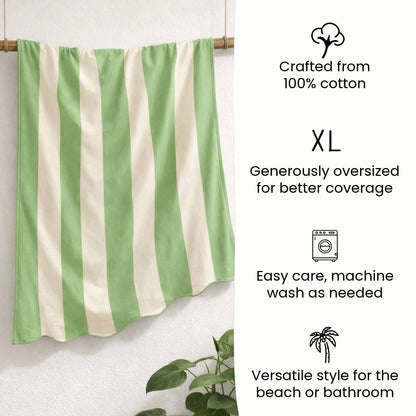 Large Scalloped Striped Beach Towel 90 x 170cm - 100% Cotton: Navy