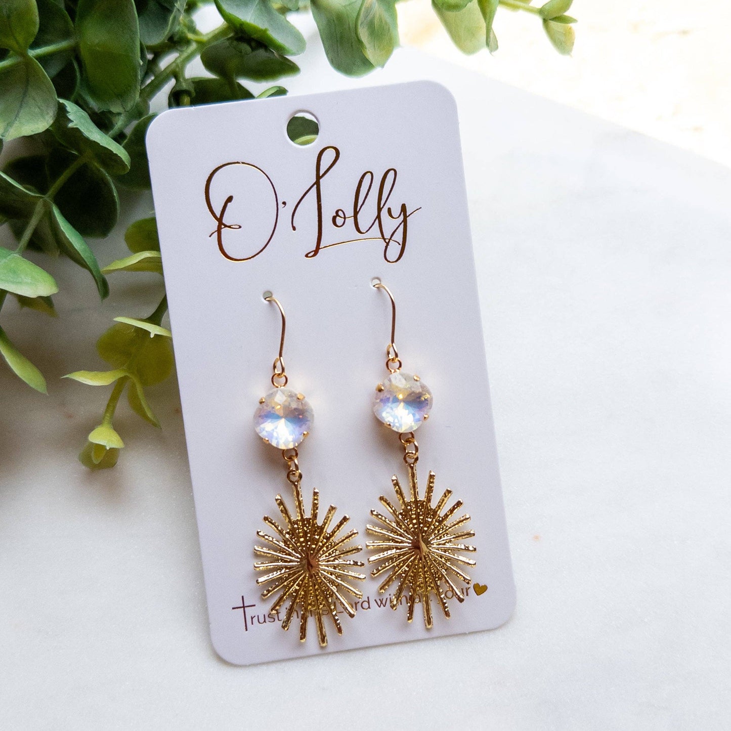 Gold Burst w/White Stone Earrings