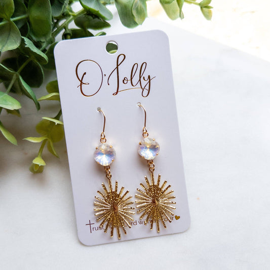 Gold Burst w/White Stone Earrings