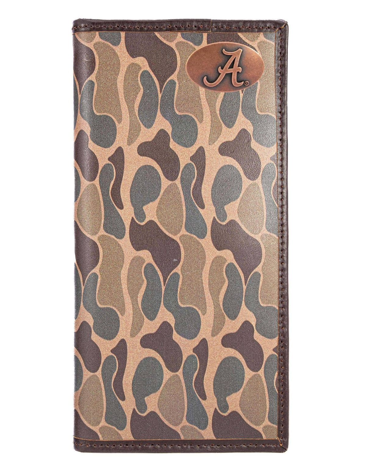Alabama Crimson Tide Men's Secretary Old School Camo Leather Wallet.: Green/Gray Camo