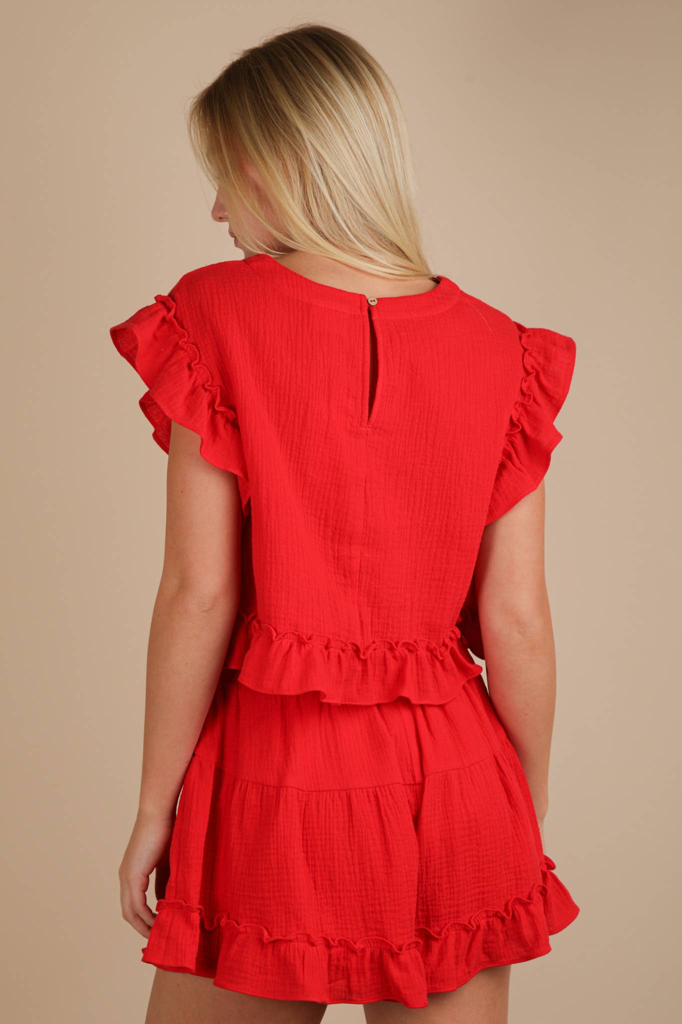 NT12150SET-Ruffled Solid Woven Top & Shorts Set: SAGE