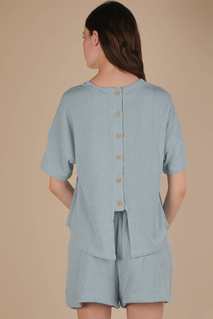NT12017SET-Oversized Two Tone Double Knit Top & Shorts: SKY BLUE