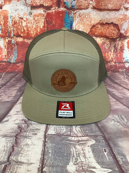 Circle Logo Leather Patch Flat Bill: Khaki/Brown