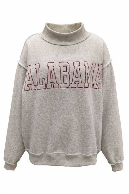 'ALABAMA'Embroidered Mock-Neck Sweatshirt: HEATHER GREY