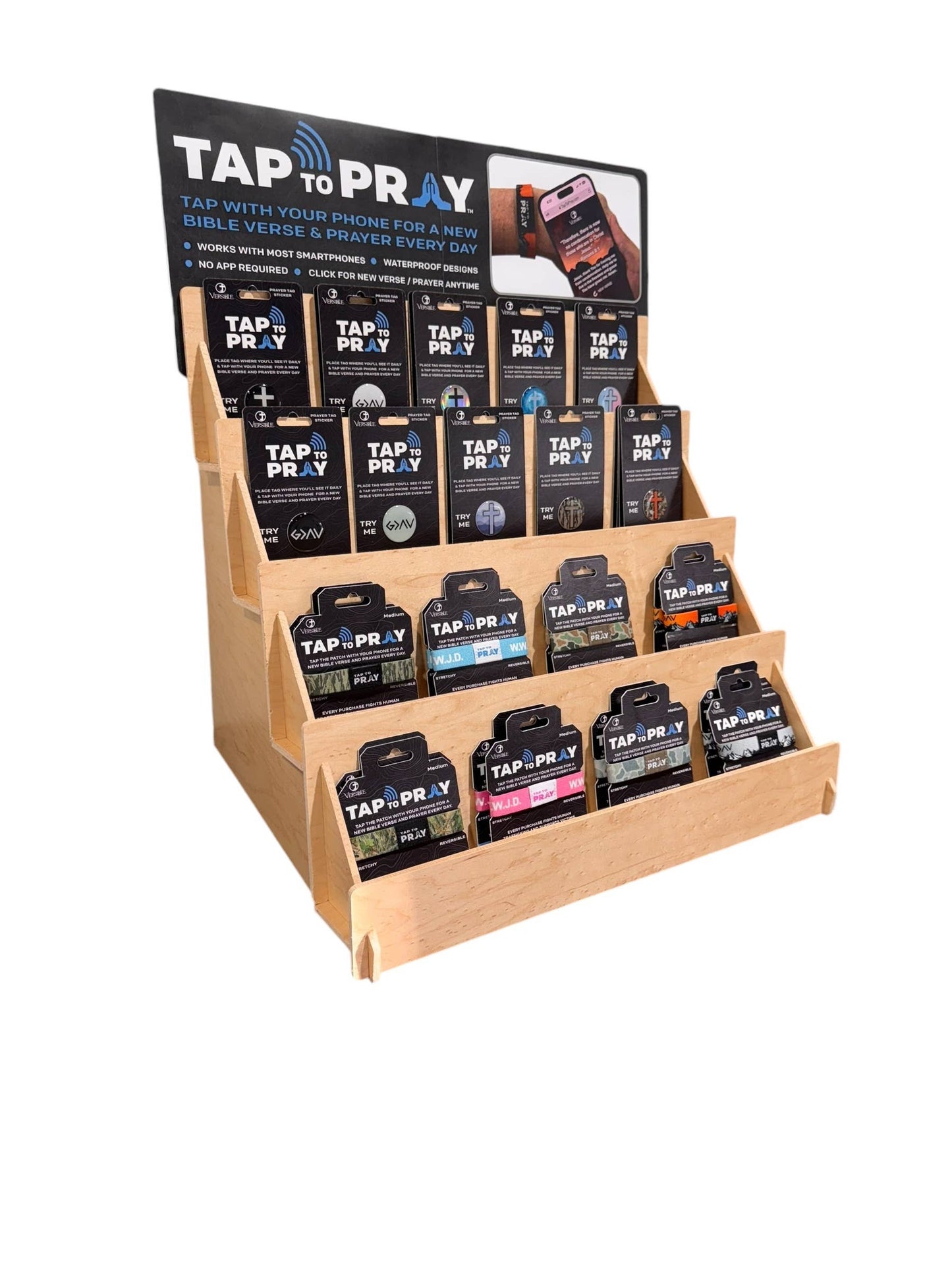 Tap To Pray™  - Prayer Tag Stickers: Tree Bark Camo + Cross