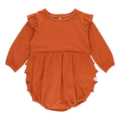Baby Girls Rust Knit Long Sleeve Flutter Bubble Romper
: Orange