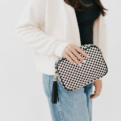 Woven Willow Camera Crossbody Bag: Cream