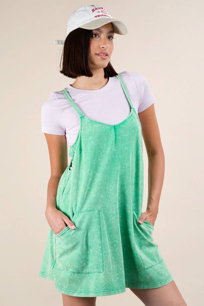 ND31251-Mineral Washed Knit Mini Dress with Shorts Inside : GREEN / S-M-L