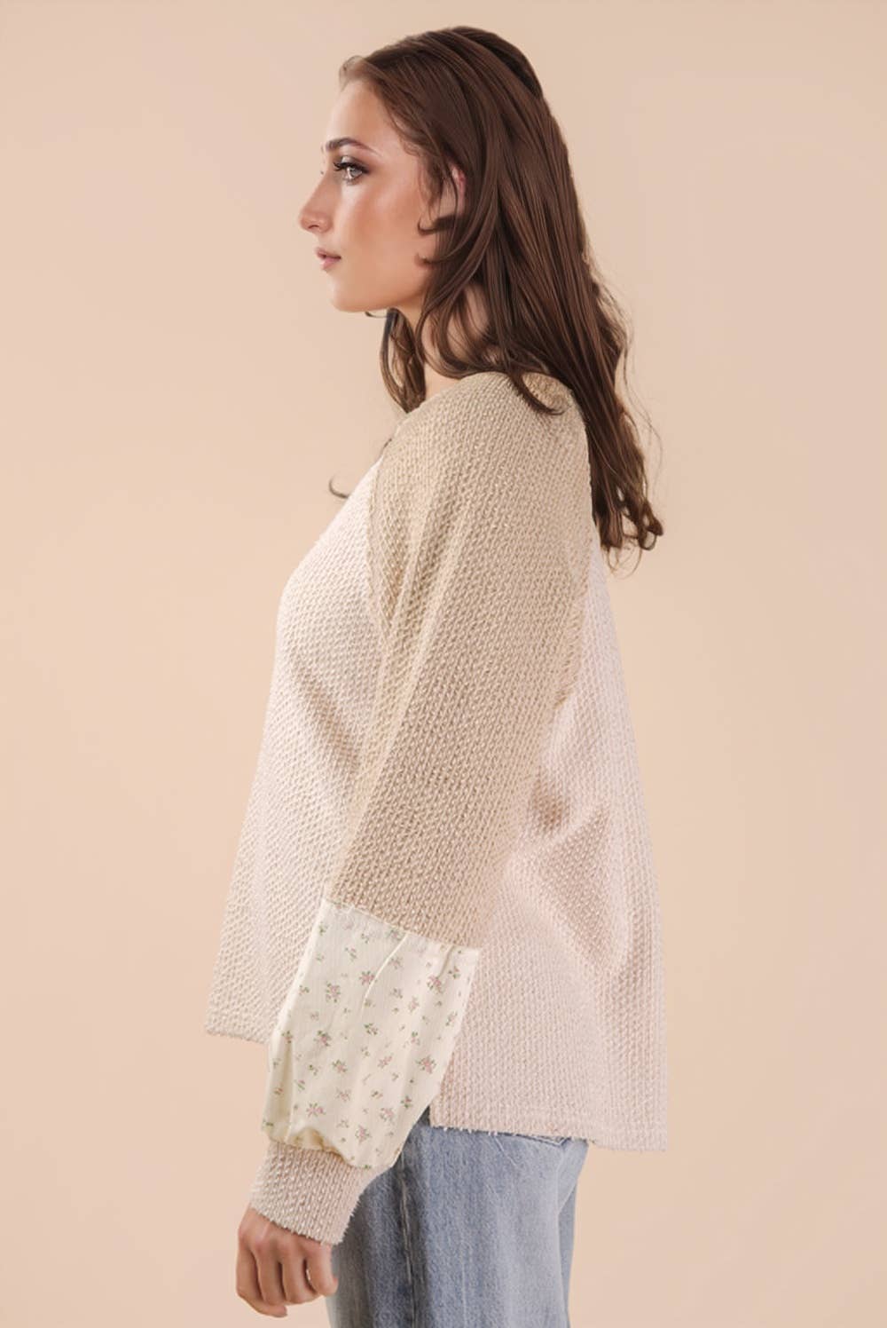 NT12328-Raglan Sleeve Color Block Casual Textured Knit Top: BABY BLUE